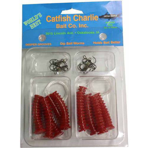 Catfish Charlie Rigged Dip Worm 12 Pack Red